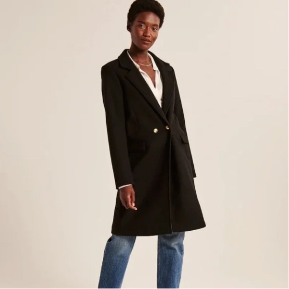 A&F Tailored Wool-Blend Dad Coat Classic Black Size Medium